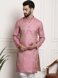 Sojanya Men Pink & Beige Ethnic Motifs Jacquard Woven Design Straight Kurta