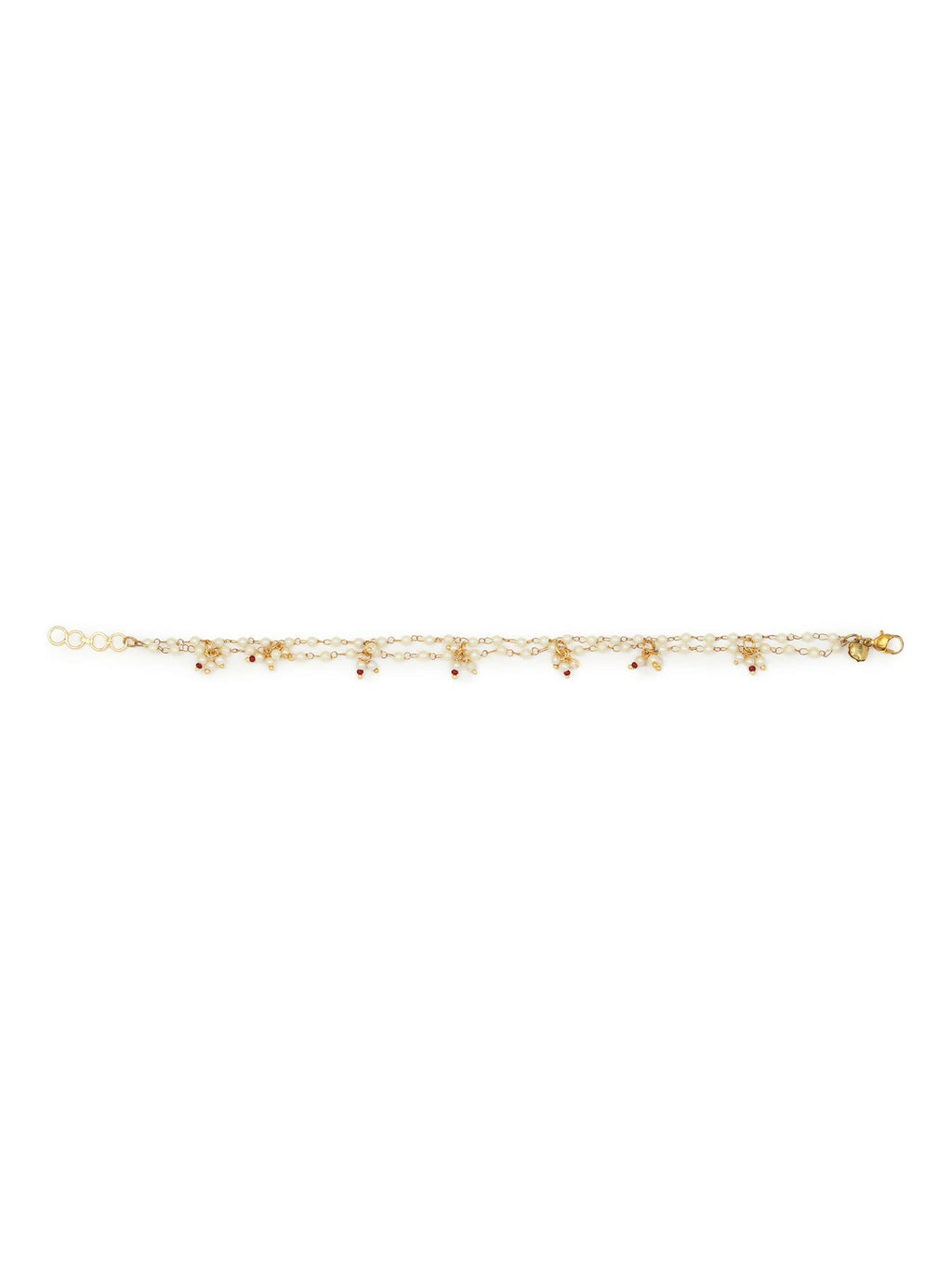 Gold-Polished White Kundan Studded Beaded Anklet - Ruby Raang