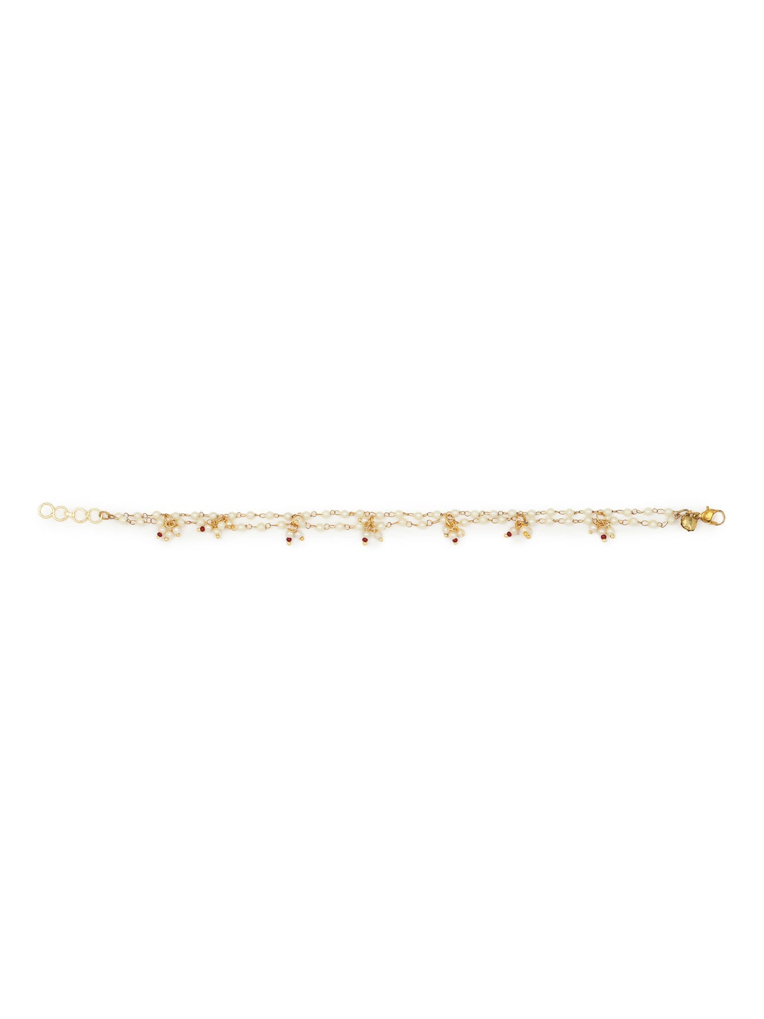 Gold-Polished White Kundan Studded Beaded Anklet - Ruby Raang