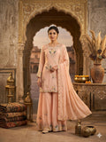 Stylish Designer Stitched Pink Pure Viscose Crepe Embroidery Hand Work Sharara Suit - Anbazaar