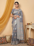 Shree Shyam Fashion Grey Linen Cotton Saree