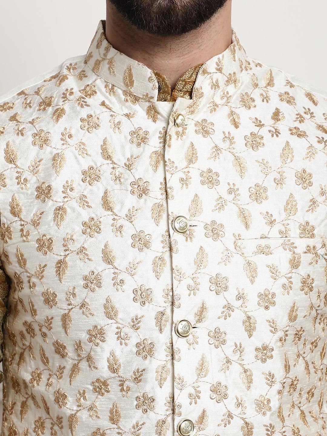 Sojanya Men Blue Ethnic Motifs Kurta with Pyjamas & Nehru Jacket