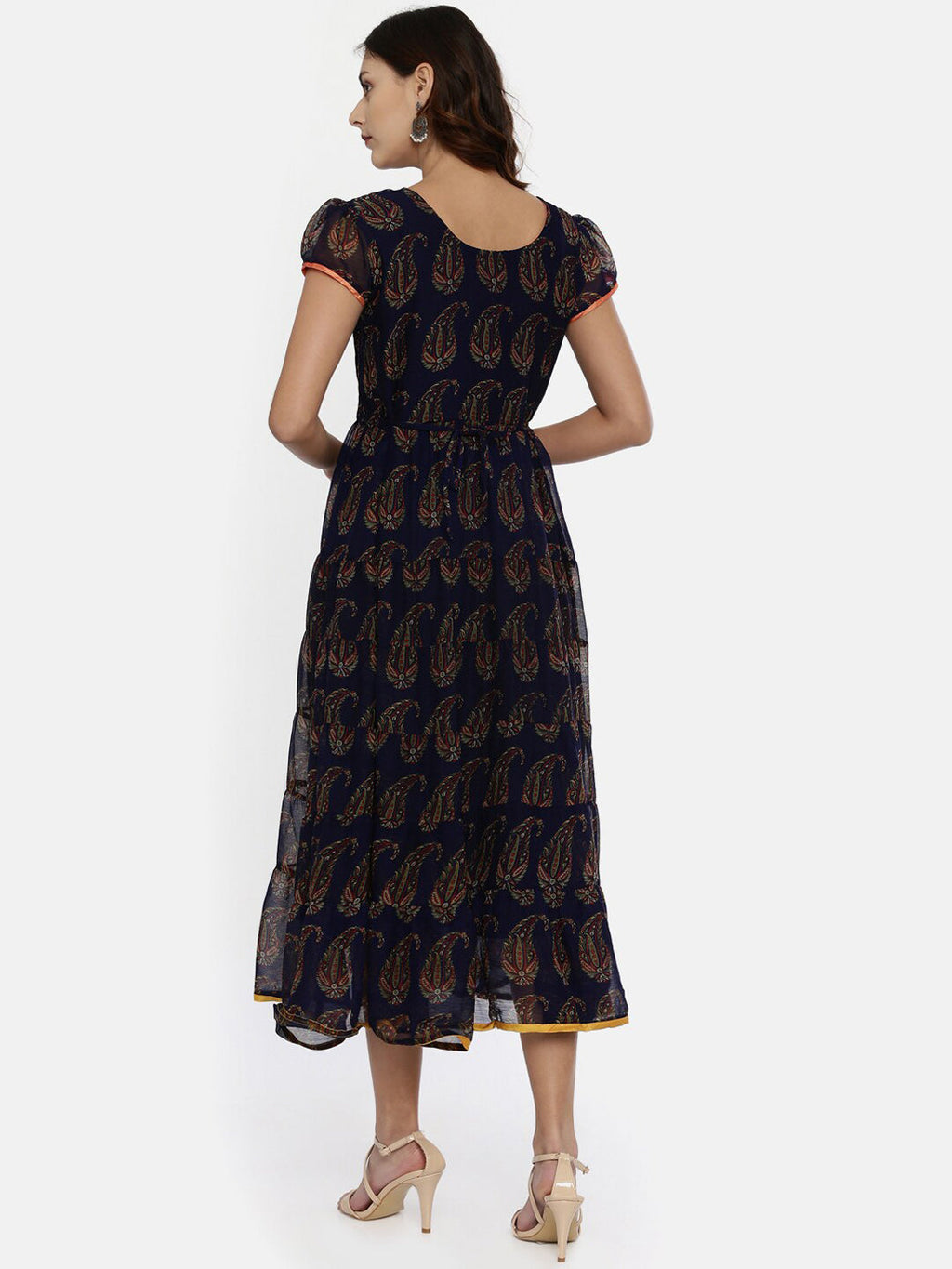 Souchii Women Navy Blue Printed Fit And Flare Dress