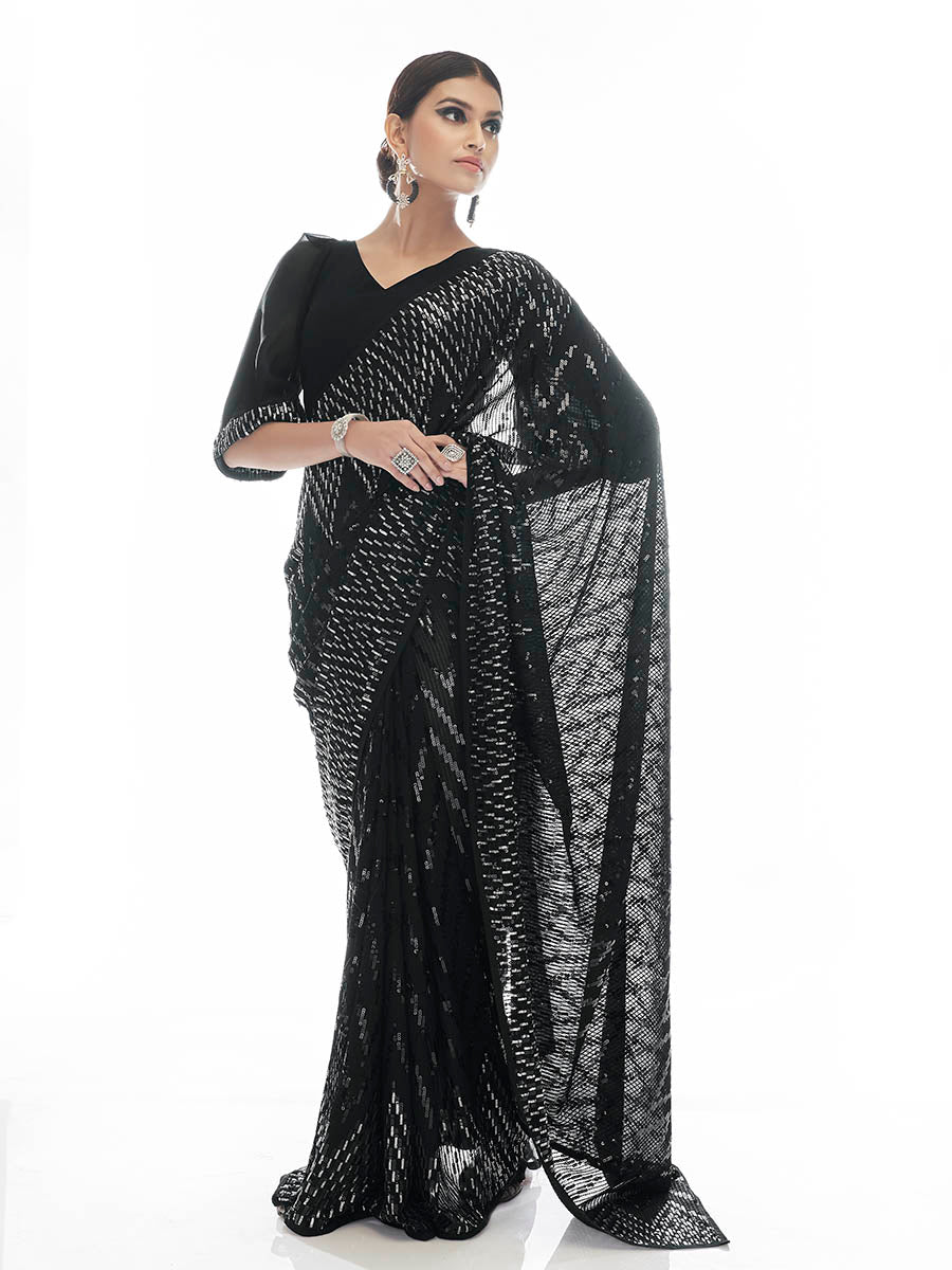 Myra Black Georgette Embroidered Designer Lehenga