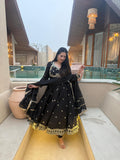 Yash Enterprise Black Vichitra Silk Party Wear Embroidery Suit Set