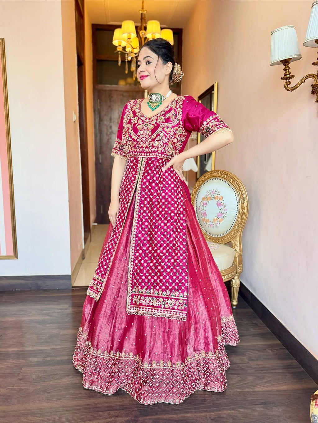 Yash Enterprise Pink Chinon Silk Party Wear Embroidery Suit Set