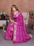 Anaita Purple Handmade Bandhej Viscose Silk Saree With Blouse