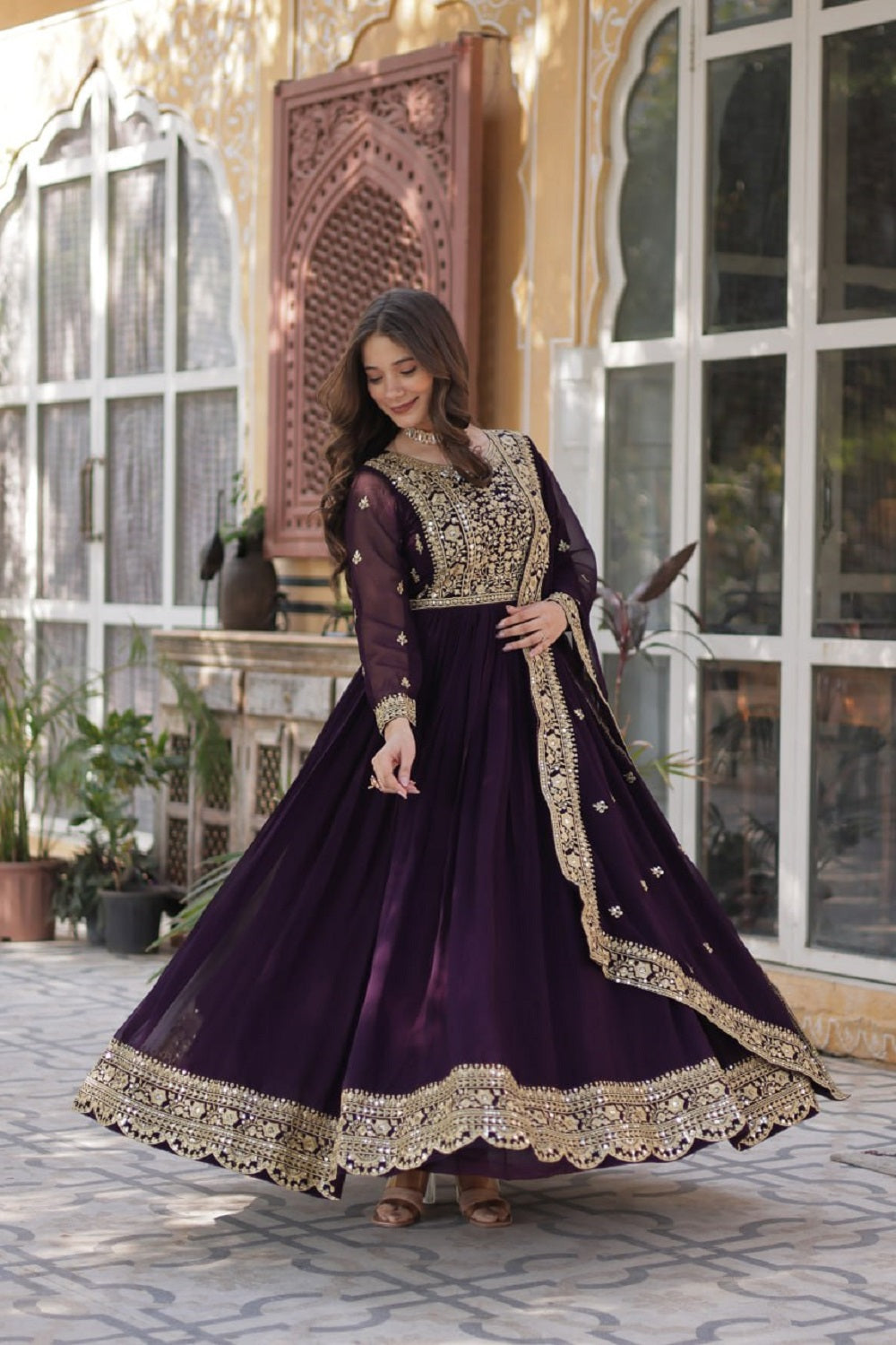 Yash Enterprise Wine Georgette Party Wear Embroidery Suit Set