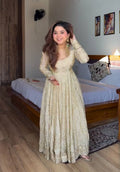 Yash Enterprise Cream Vichitra Silk Party Wear Embroidery Suit Set