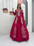 Yash Enterprise Red Vichitra Silk Party Wear Embroidery Crop Top With Blouse Lehenga Choli