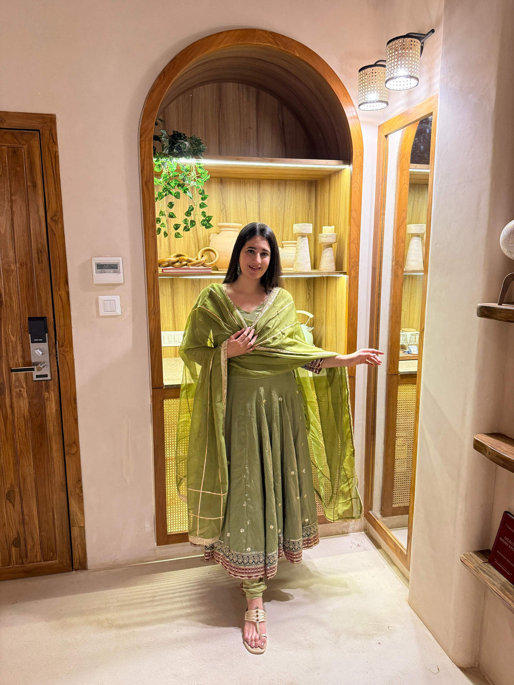 Yash Enterprise Green Vichitra Silk Party Wear Embroidery Suit Set