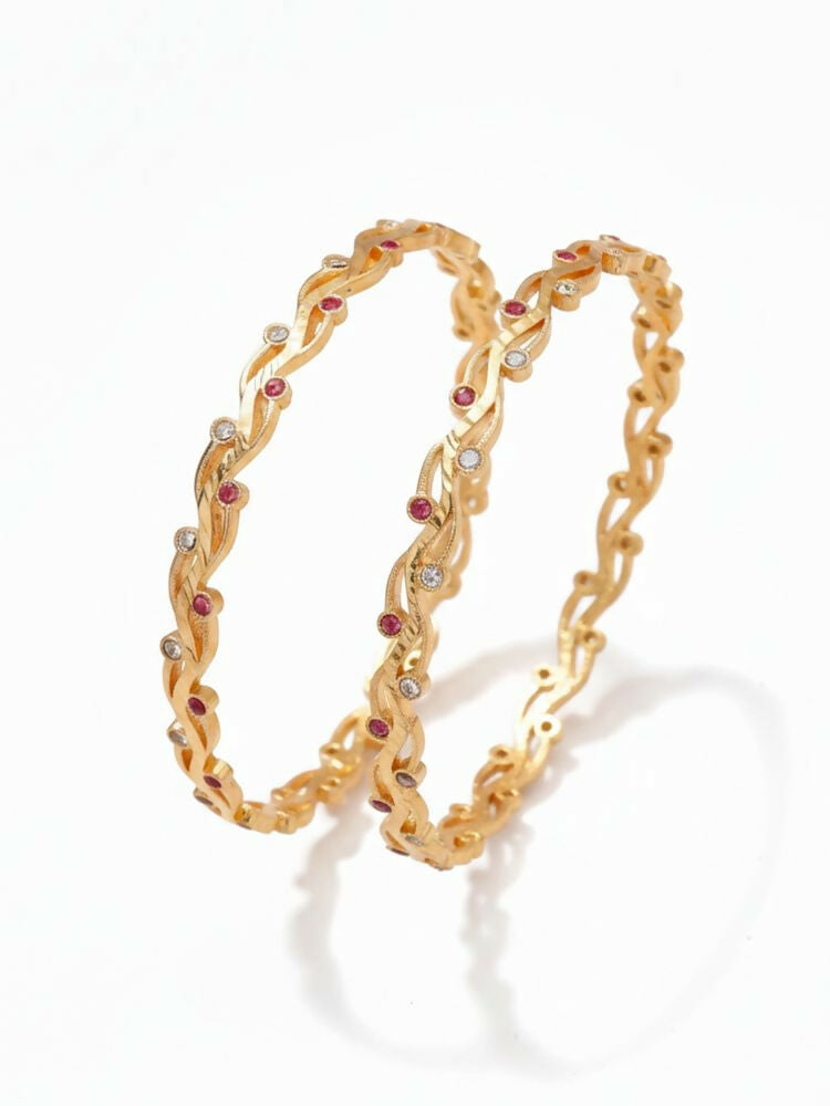 NVR Women Set of 2 Gold Plated CZ Stone Bangle