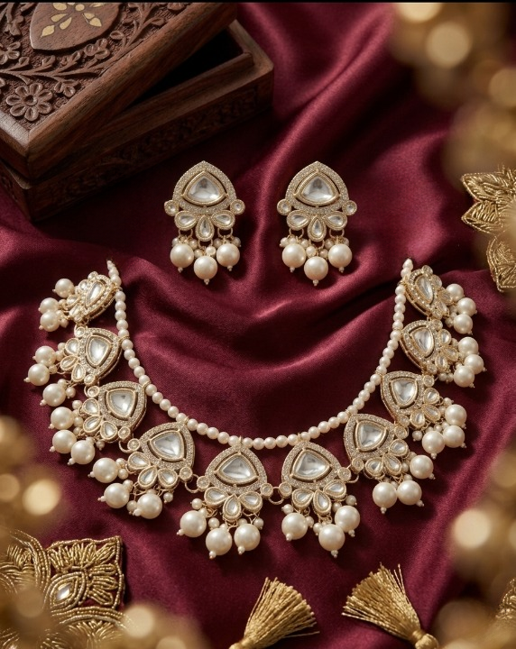 Jewel City Exquisite Kundan Pearl Necklace Set: Gold-Plated Traditional Jewelry for Wedding