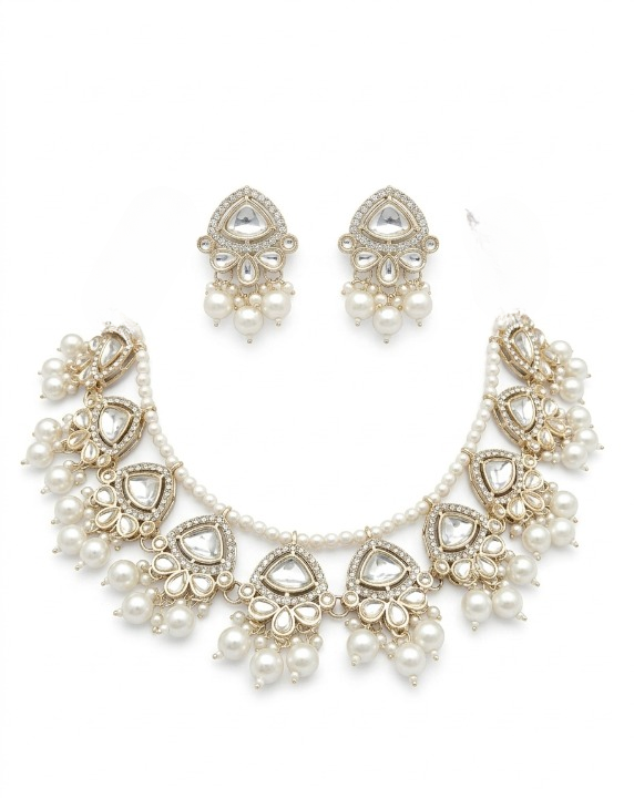 Jewel City Exquisite Kundan Pearl Necklace Set: Gold-Plated Traditional Jewelry for Wedding