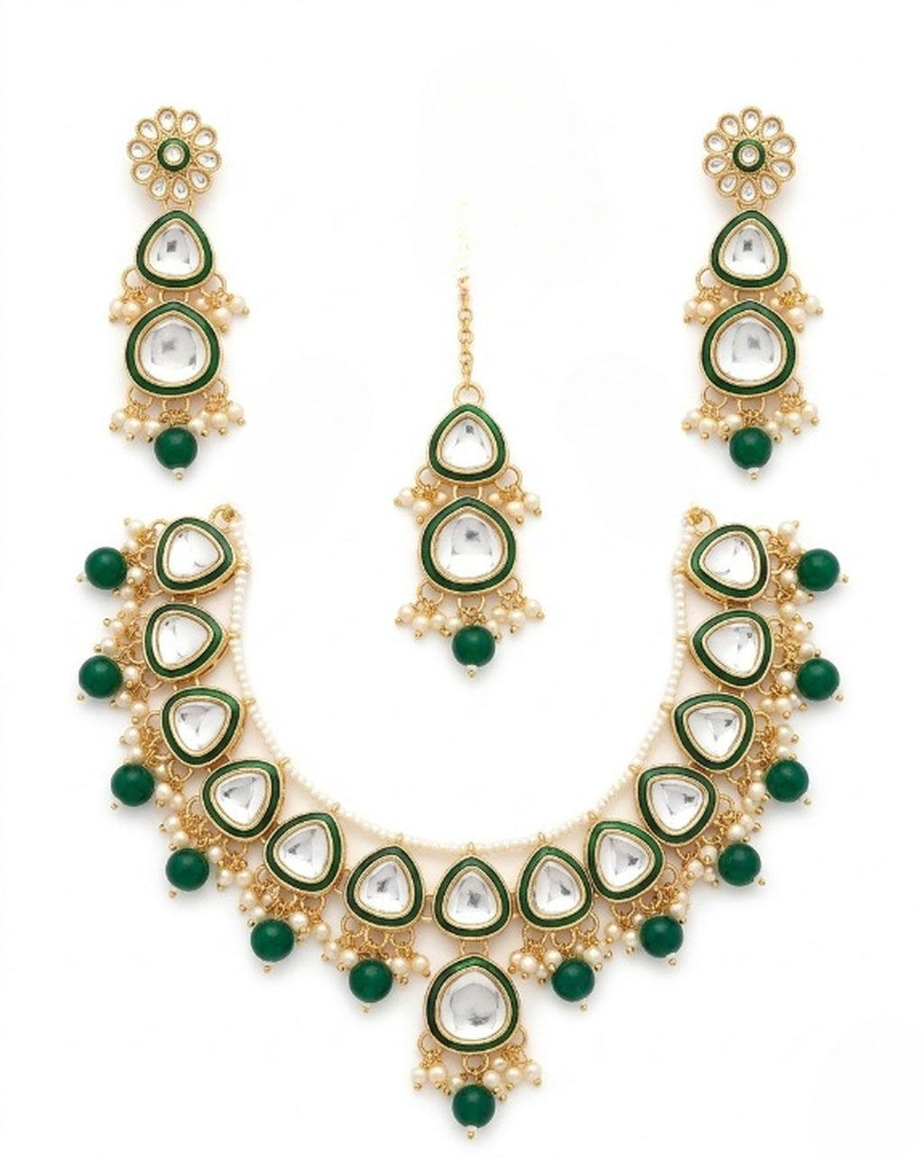 Jewel City undan Gold-Plated Emerald Green Pearl Choker Necklace Set | Indian Ethnic Bridal Wedding Jewellery | Handcrafted