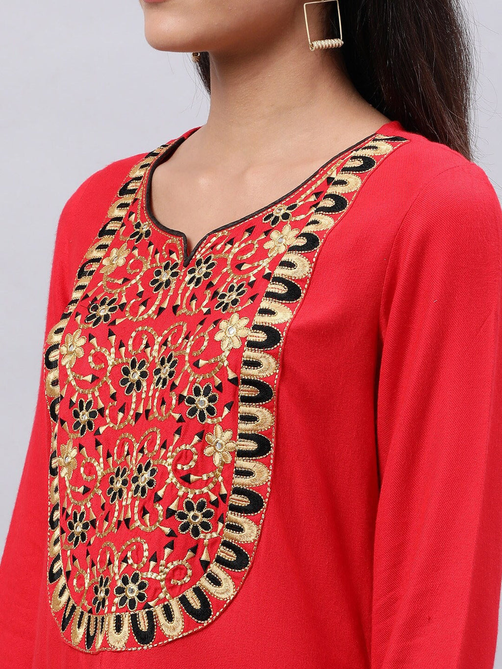 Souchii Red Yoke Design Mirror Work Grandeur & Majestic Artwork Kurta