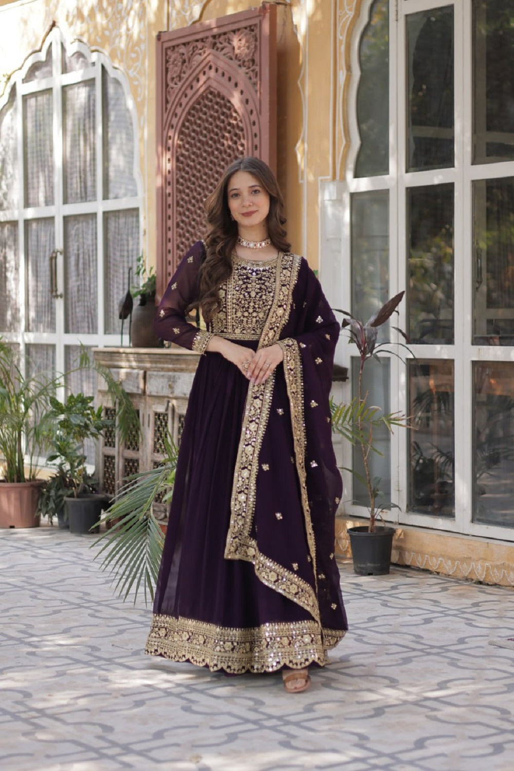 Yash Enterprise Wine Georgette Party Wear Embroidery Suit Set