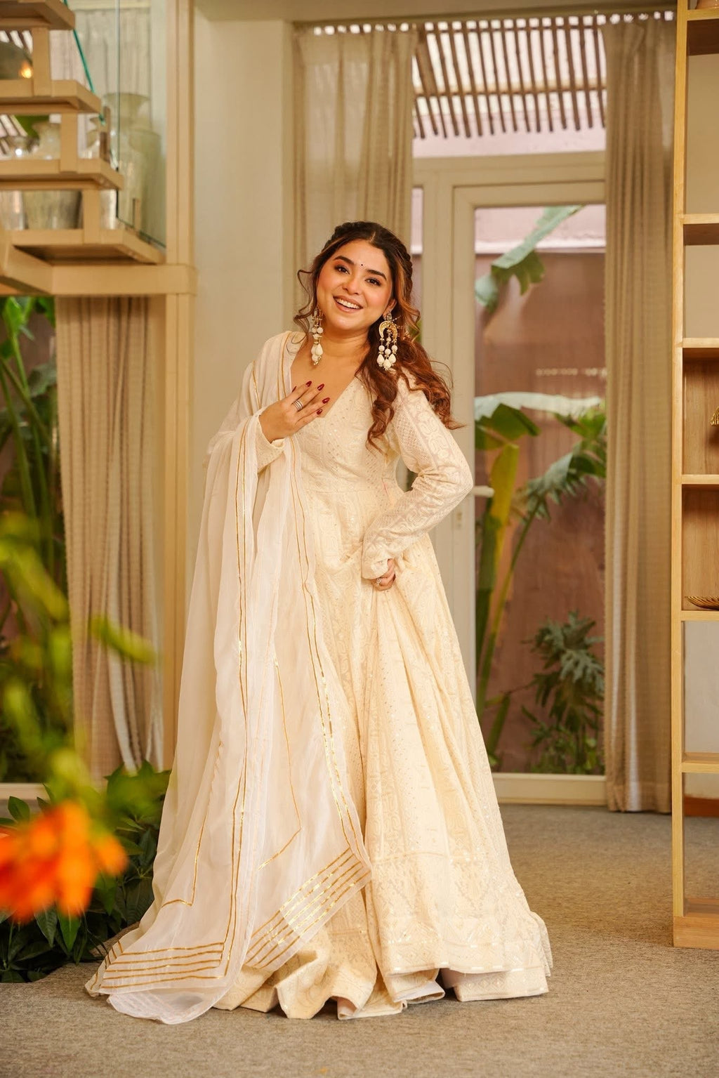 Yash Enterprise Cream Georgette Party Wear Embroidery Suit Set