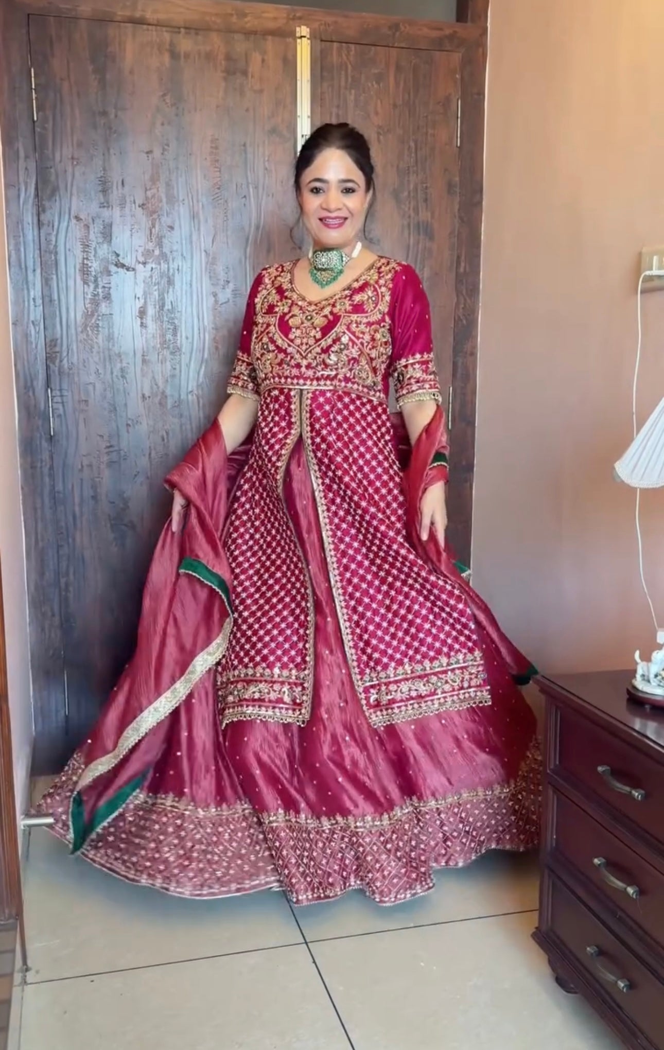Yash Enterprise Pink Chinon Silk Party Wear Embroidery Suit Set