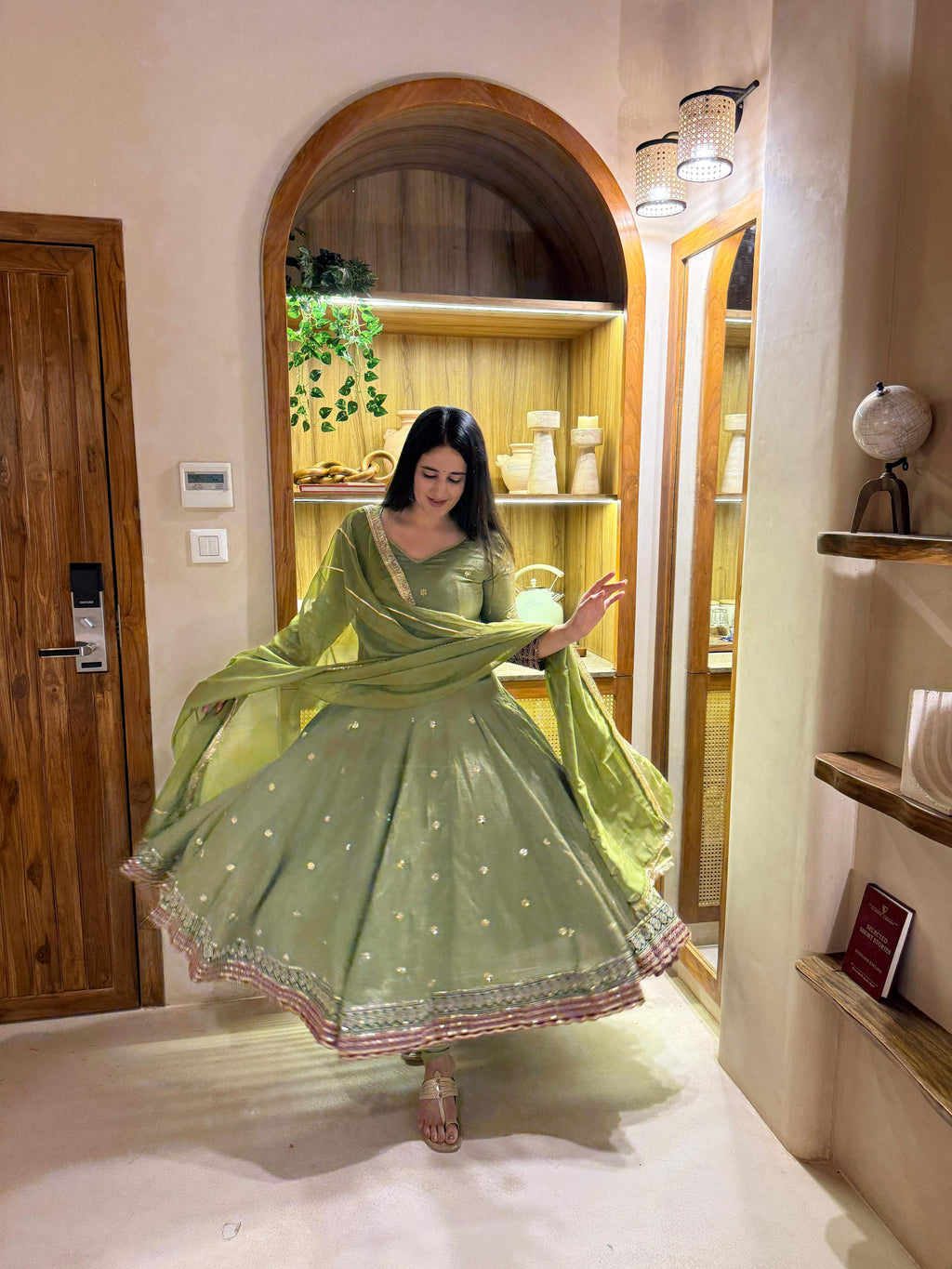 Yash Enterprise Green Vichitra Silk Party Wear Embroidery Suit Set