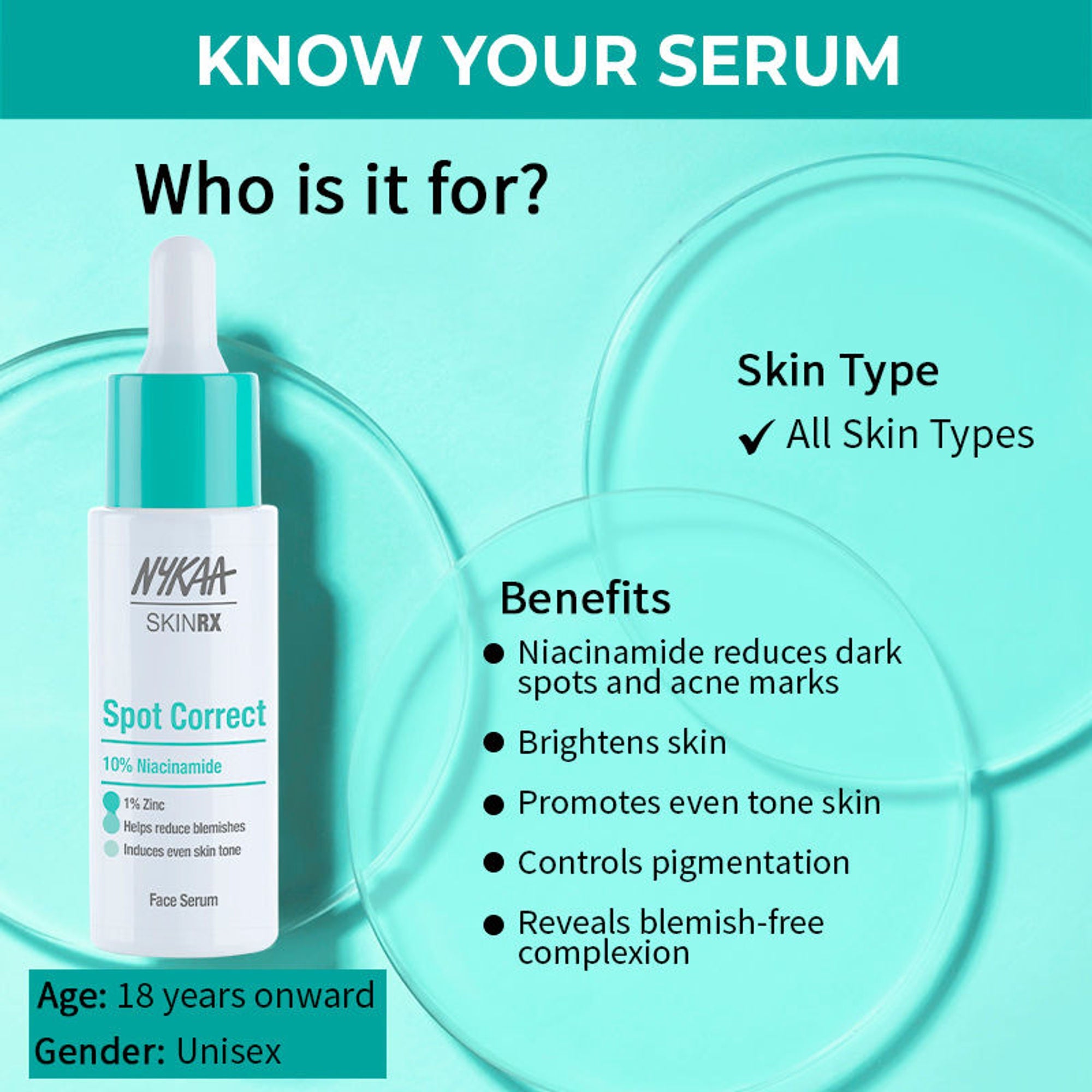 Nykaa SKINRX Spot Corrector with 10% Niacinamide + 1% Zinc Serum to Fade Dark Spots & Pigmentation