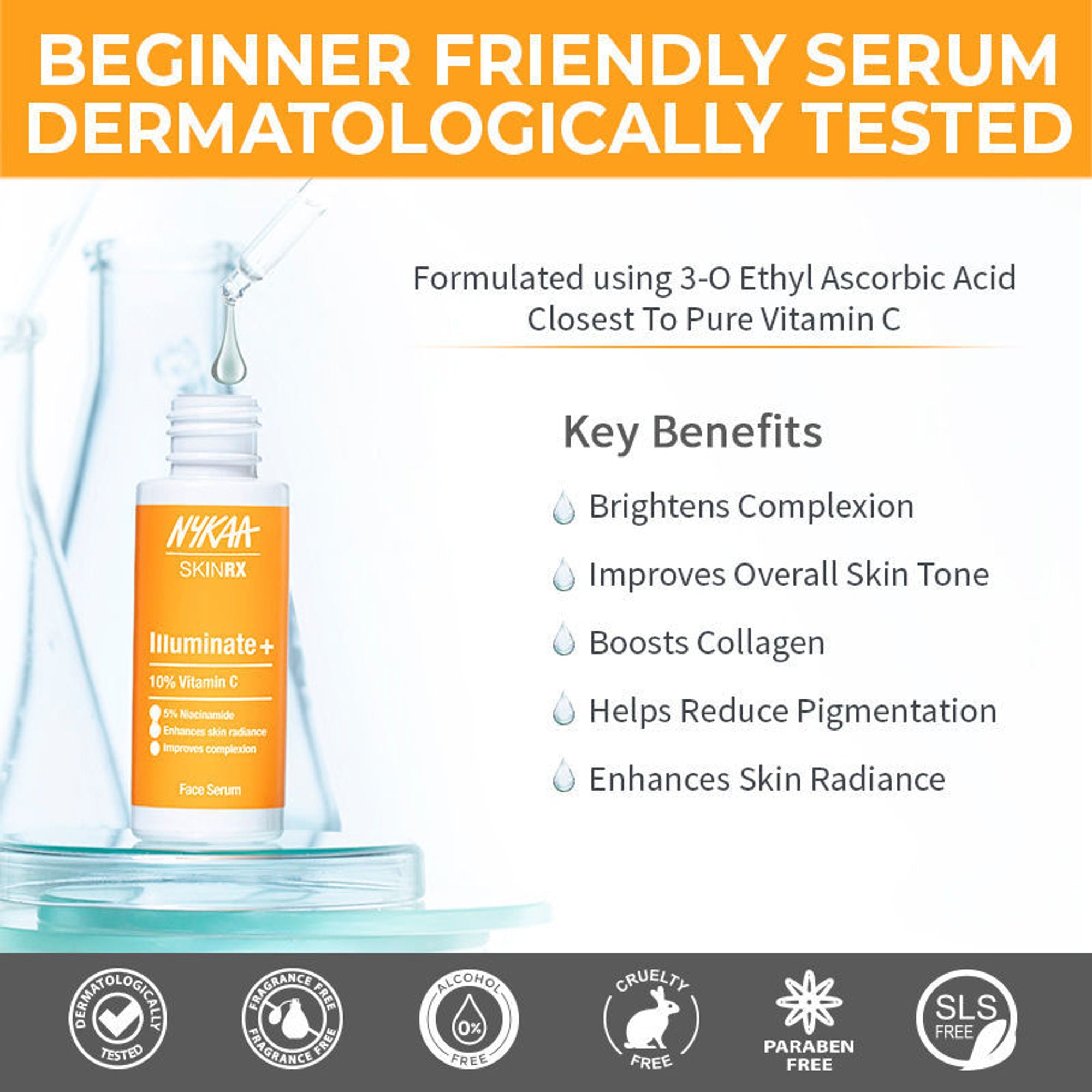 Nykaa SkinRX llluminate+ with 10% Vitamin C + 5% Niacinamide Serum for Bright, Radiant Skin Glow