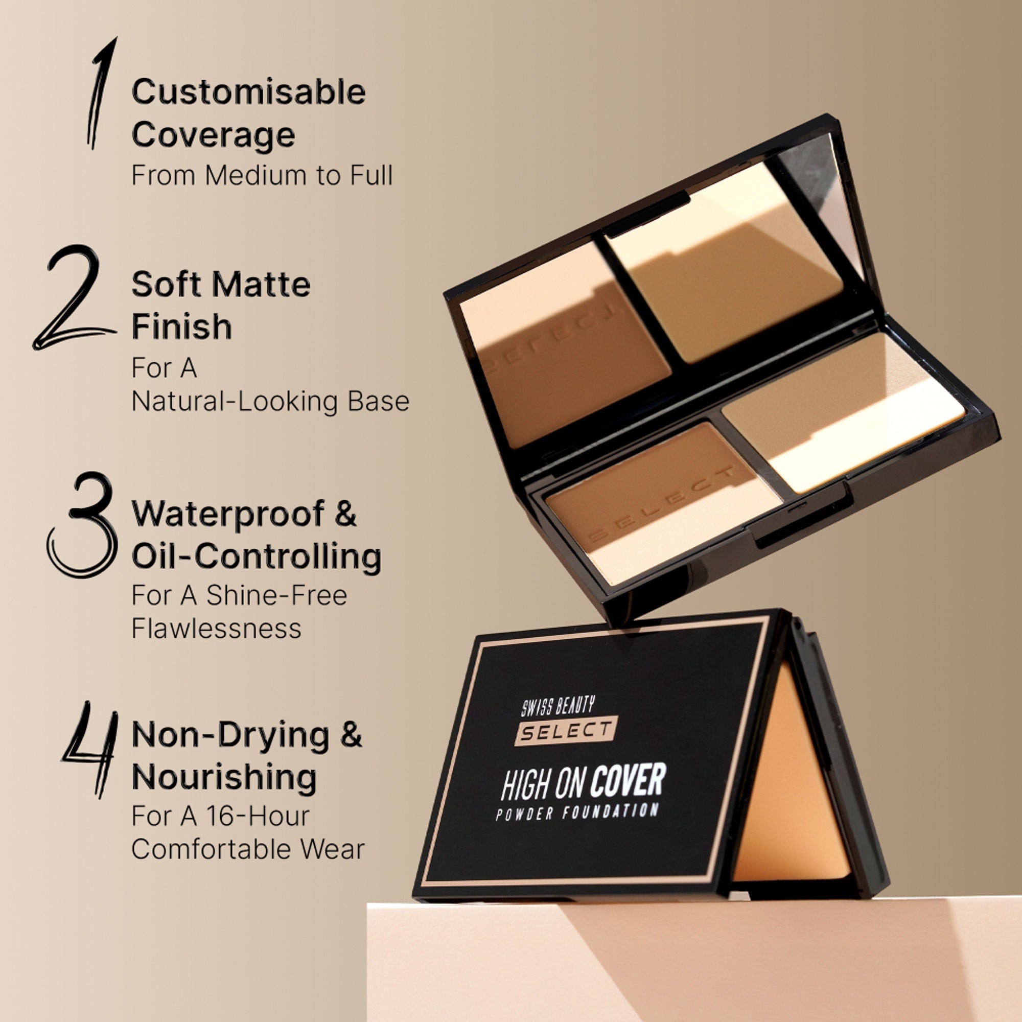 Swiss Beauty Select High On Cover Powder Foundation - 6 Warm Honey