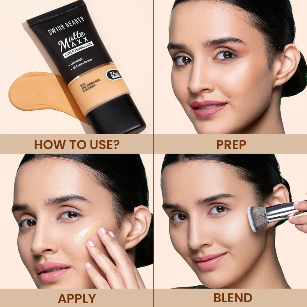 Swiss Beauty Matte Maxx Cover Foundation with Hyaluronic Acid & Vitamin E - 3 Light Warm
