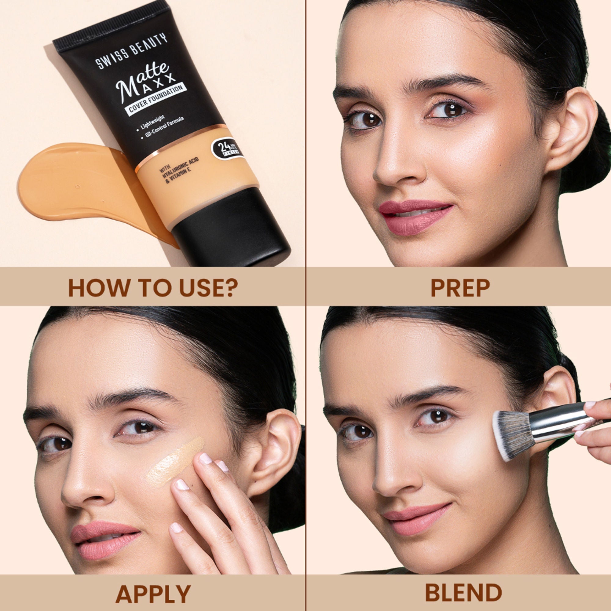 Swiss Beauty Matte Maxx Cover Foundation with Hyaluronic Acid & Vitamin E - 3 Light Warm