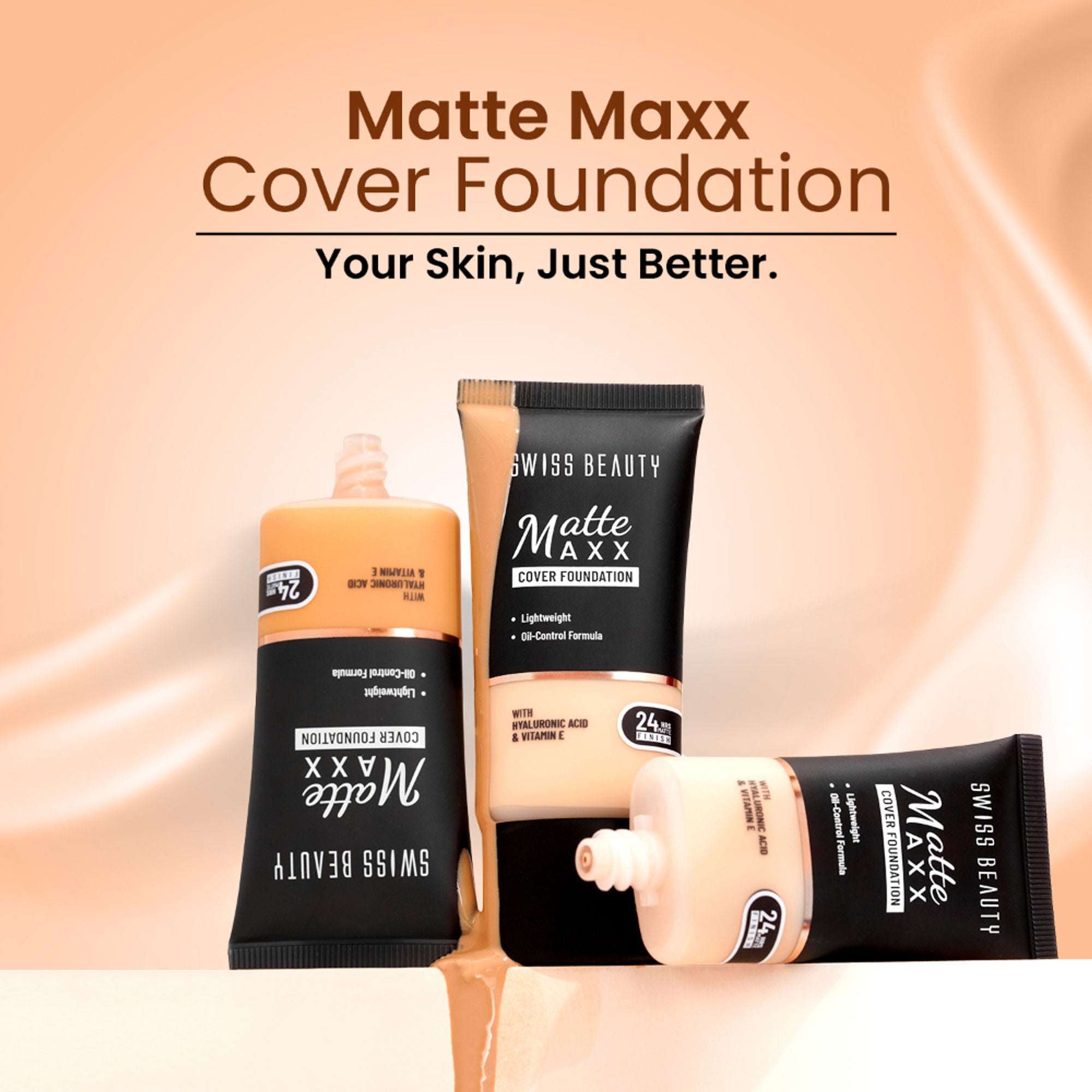 Swiss Beauty Matte Maxx Cover Foundation with Hyaluronic Acid & Vitamin E - 5 Neutral Sand