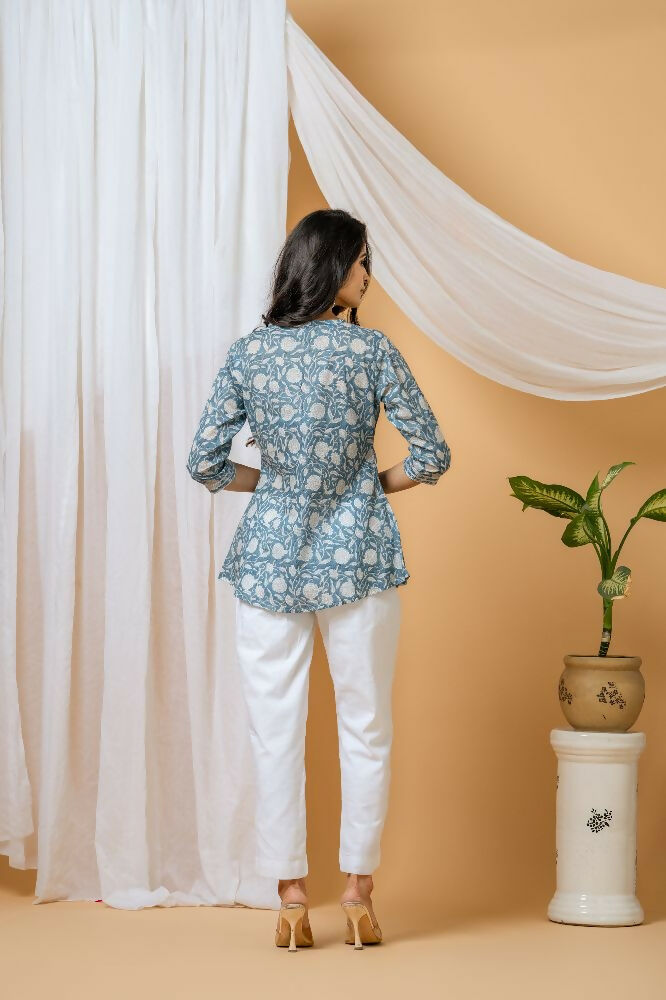 Joban Fashion Blue Floral Hand Block Printed Cotton Co-Ord Set