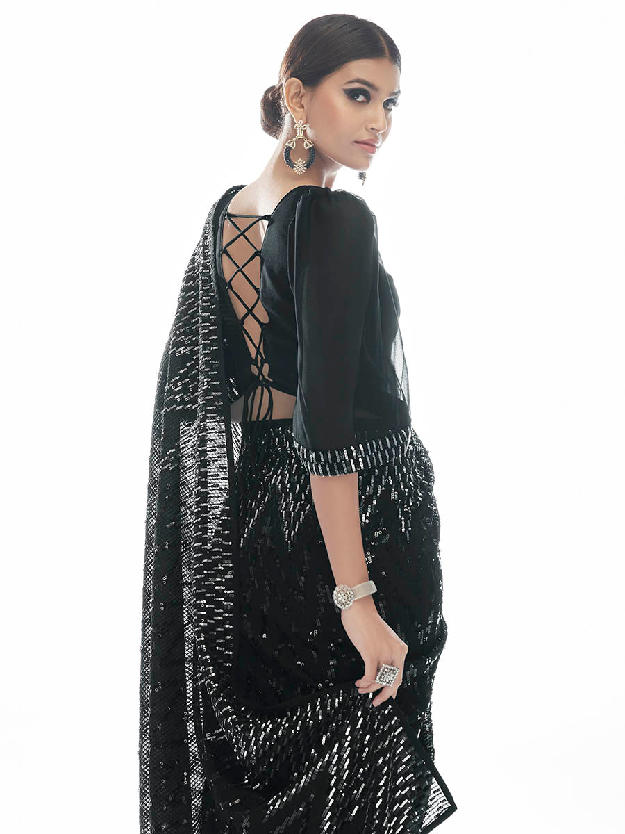 Myra Black Georgette Embroidered Designer Lehenga