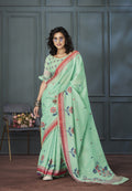 Anaita Light Green Designer Weaving Handloom Linen Saree With Blouse