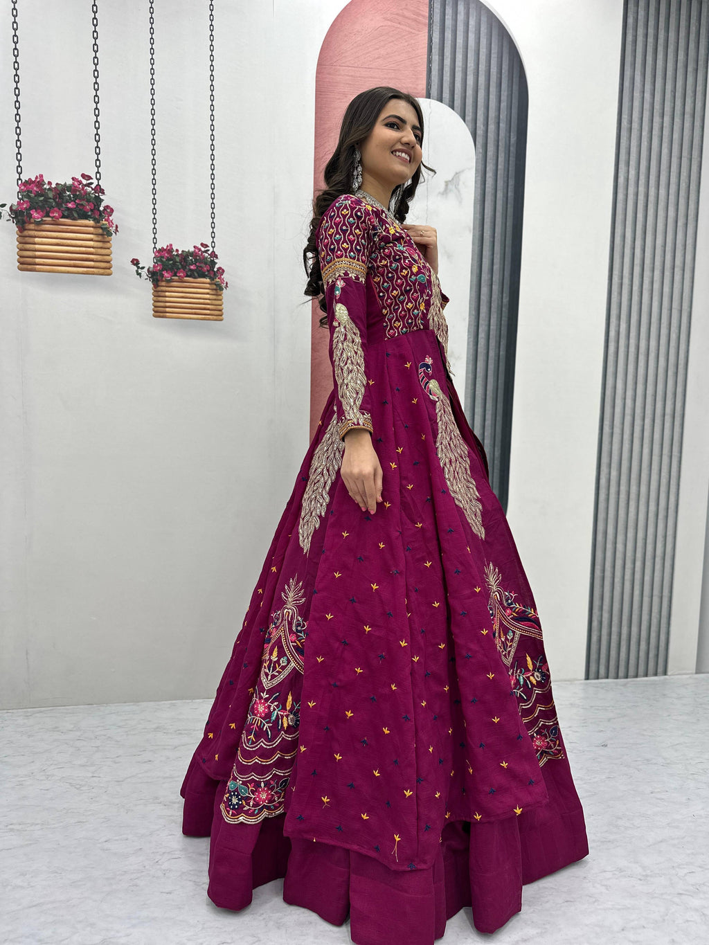 Yash Enterprise Pink Vichitra Silk Party Wear Embroidery Crop Top With Blouse Lehenga Choli