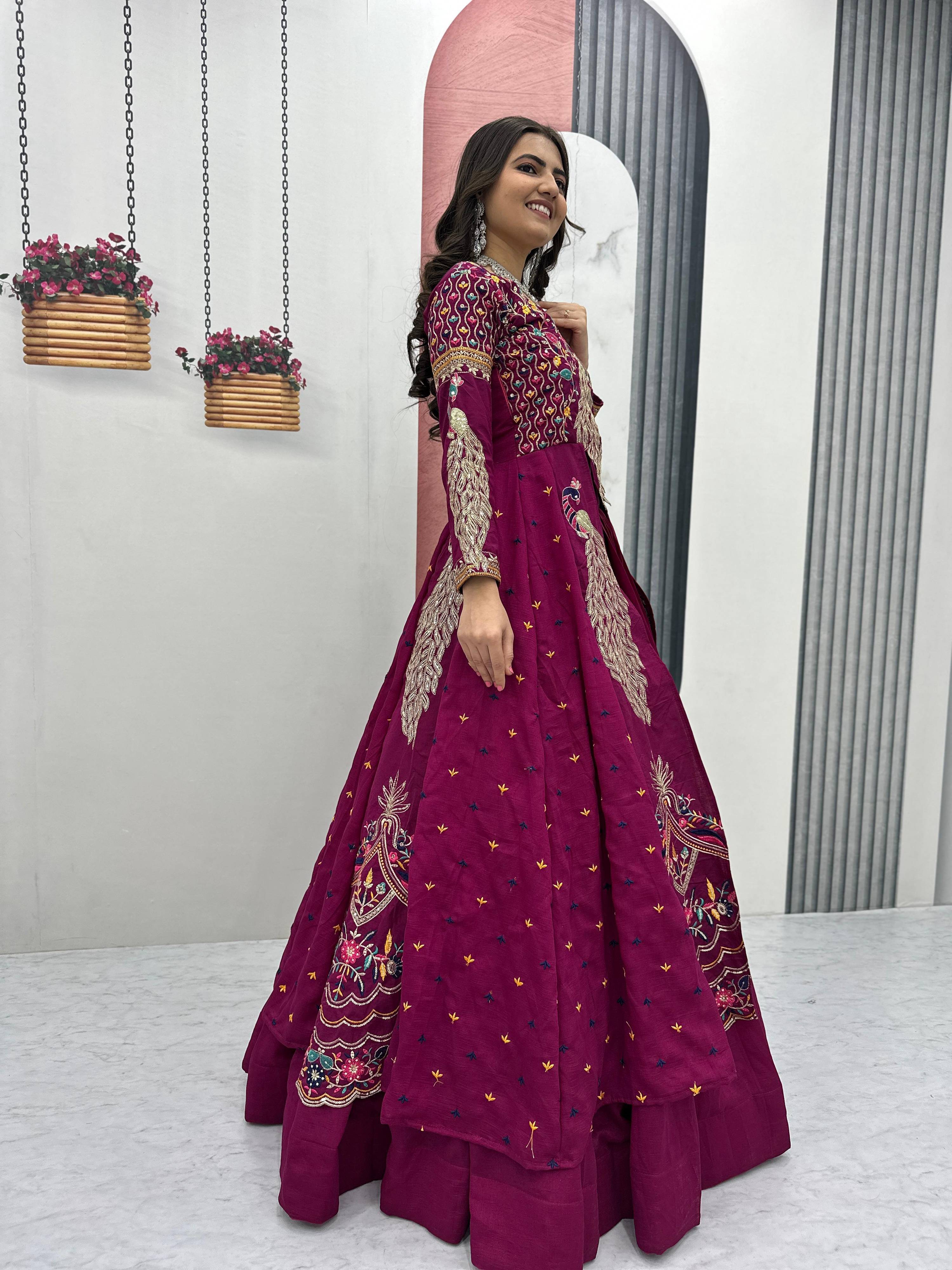Yash Enterprise Pink Vichitra Silk Party Wear Embroidery Crop Top With Blouse Lehenga Choli