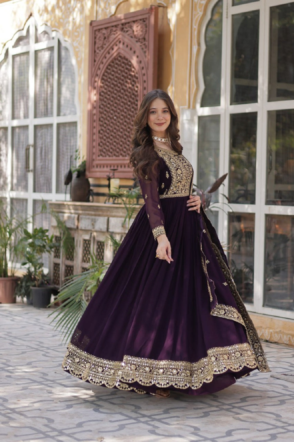 Yash Enterprise Wine Georgette Party Wear Embroidery Suit Set