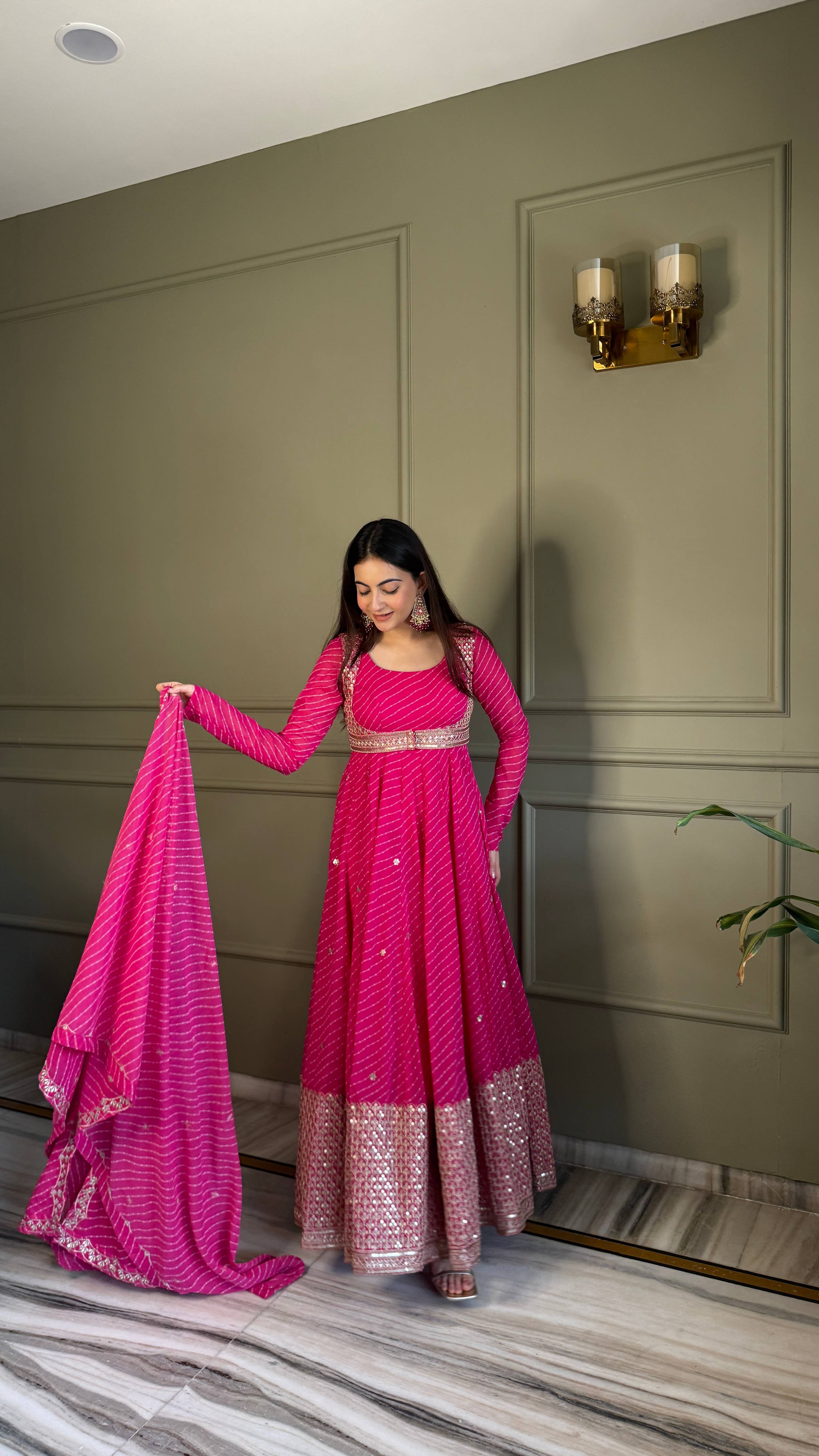 Yash Enterprise Pink Georgette Party Wear Embroidery Suit Set