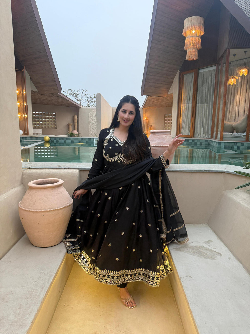 Yash Enterprise Black Vichitra Silk Party Wear Embroidery Suit Set