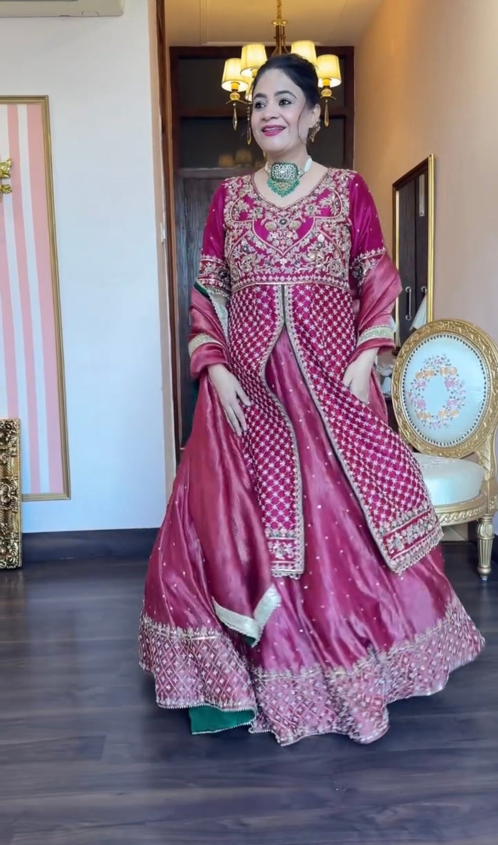 Yash Enterprise Pink Chinon Silk Party Wear Embroidery Suit Set
