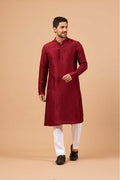 Maroon Plain Designer Men's Kurta by Hilo Design