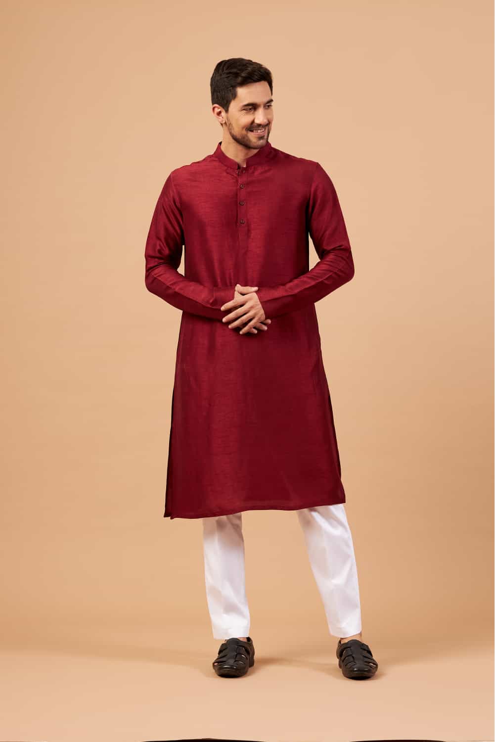 Maroon Plain Designer Men's Kurta by Hilo Design