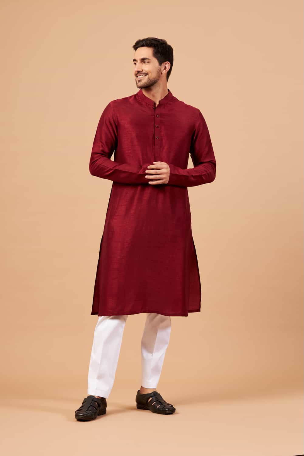 Maroon Plain Designer Men's Kurta by Hilo Design