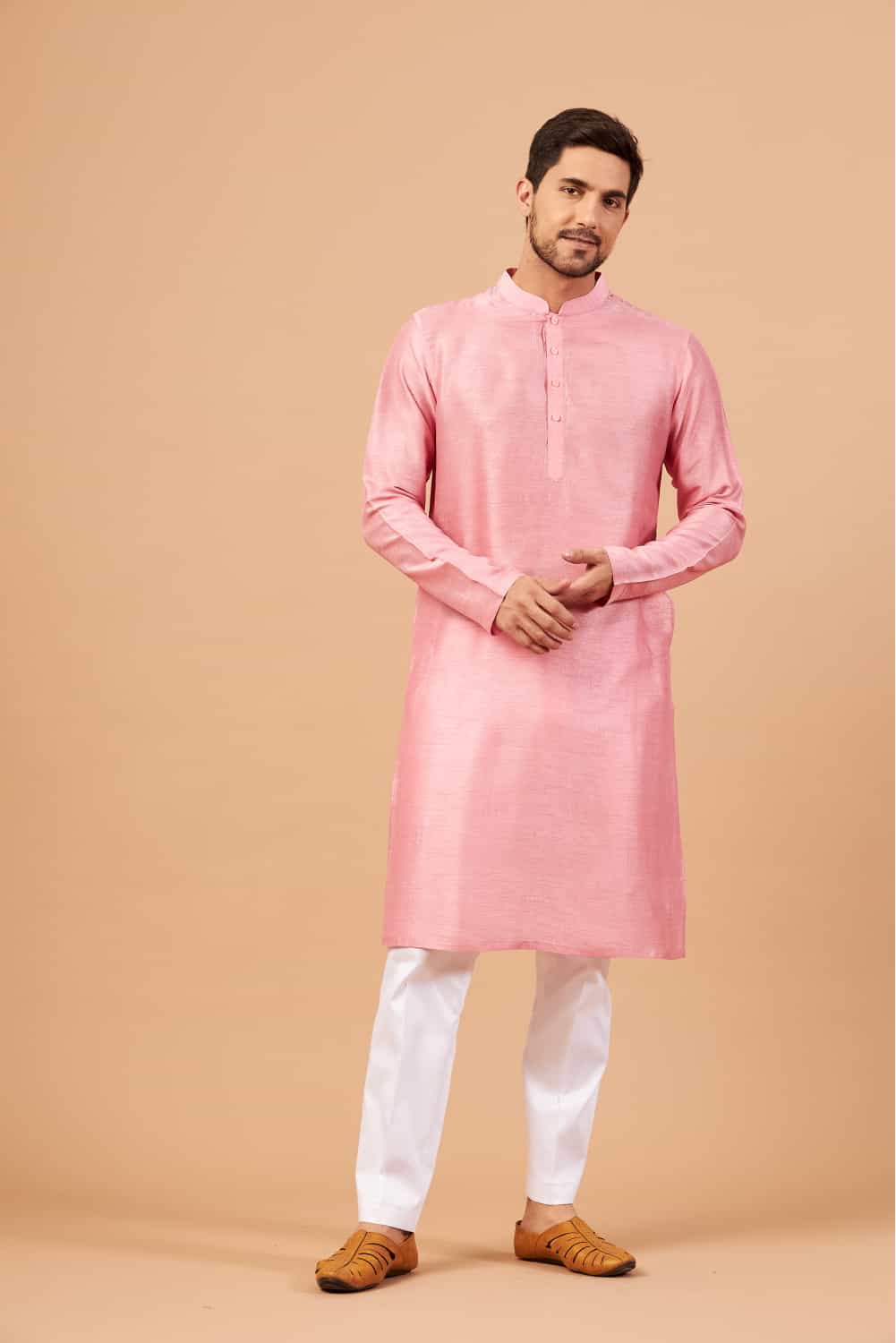 Pink Plain Designer Men's Kurta by Hilo Design