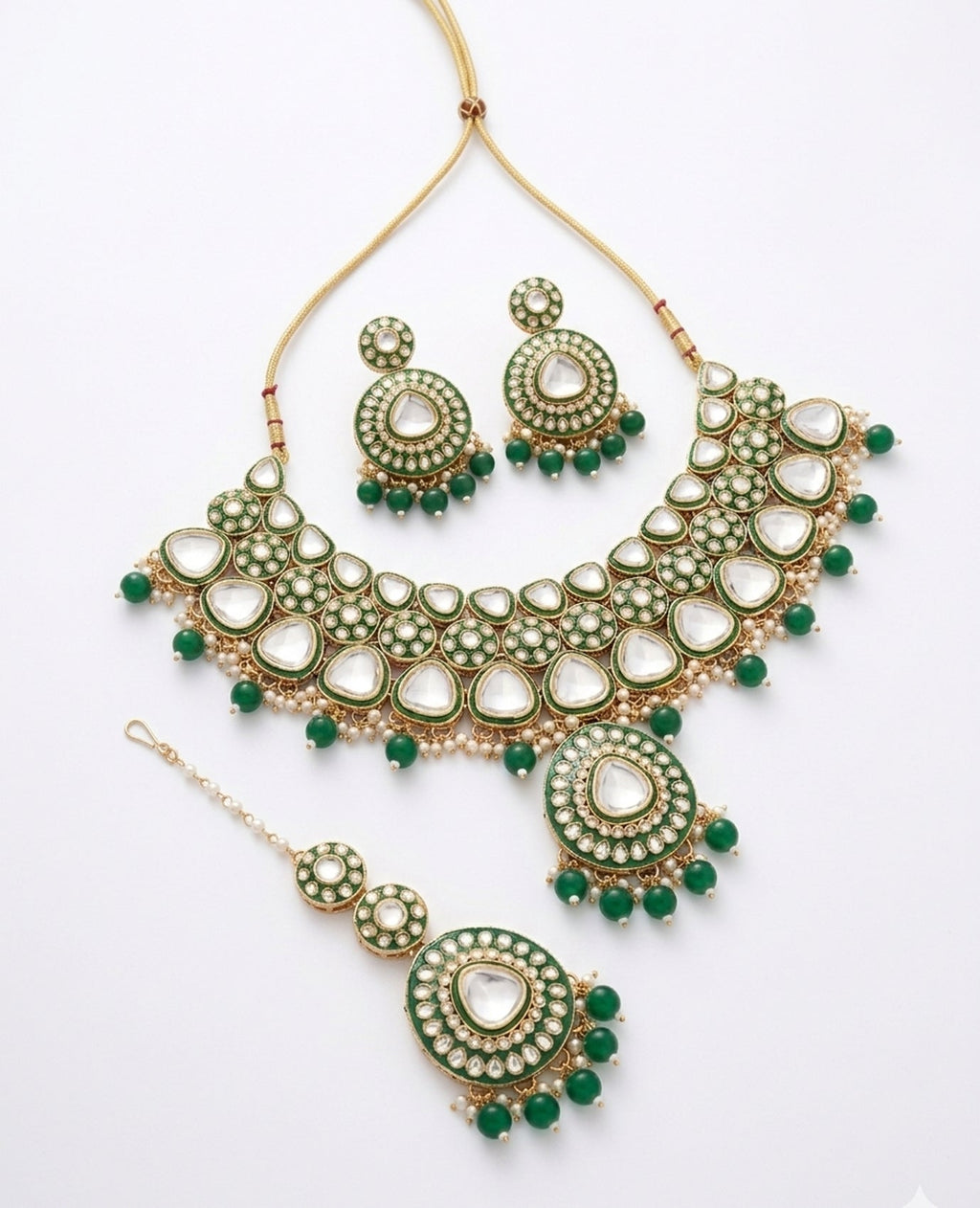 Jewel City Handcrafted Kundan Choker Necklace Set | Gold Plated | Emerald Green | Wedding & Festival Jewelry