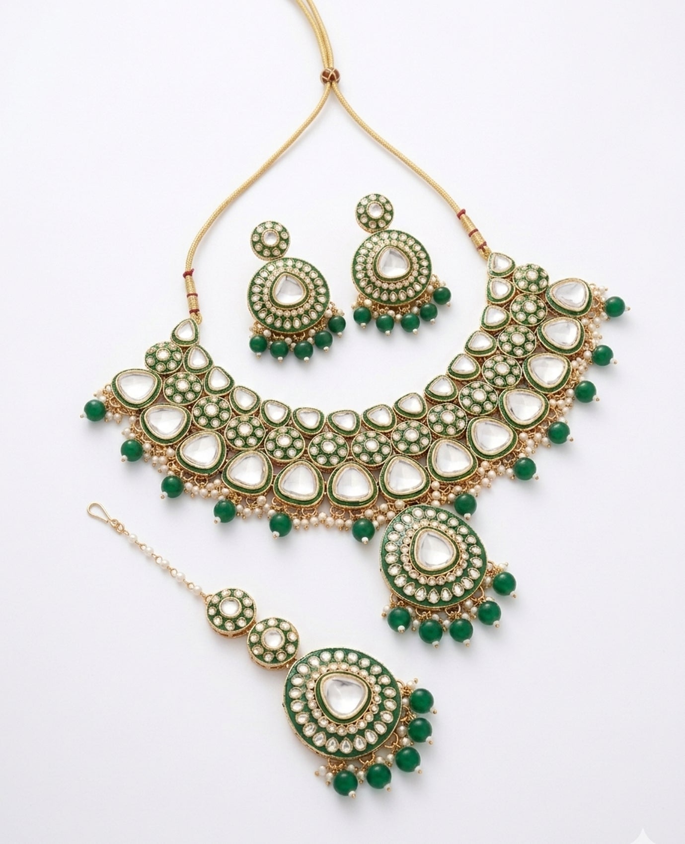 Jewel City Handcrafted Kundan Choker Necklace Set | Gold Plated | Emerald Green | Wedding & Festival Jewelry