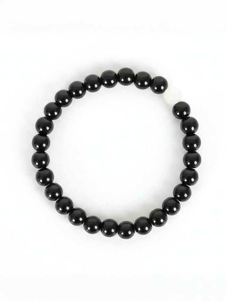 NVR Black & White Crystal Beaded Bracelet for Men & Women
