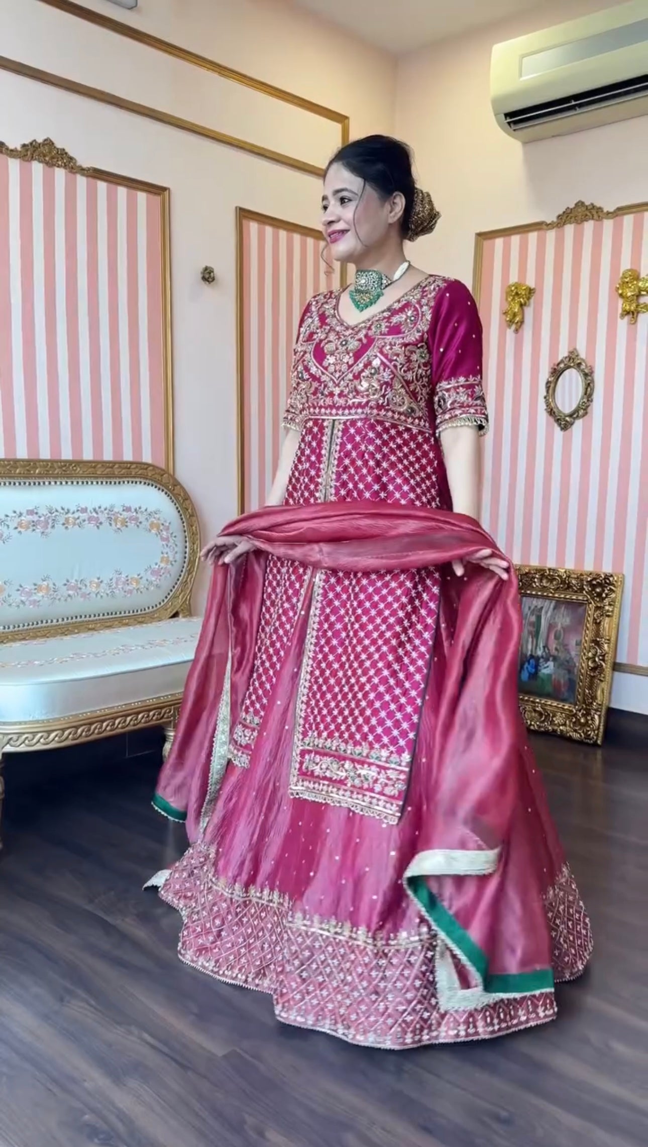 Yash Enterprise Pink Chinon Silk Party Wear Embroidery Suit Set