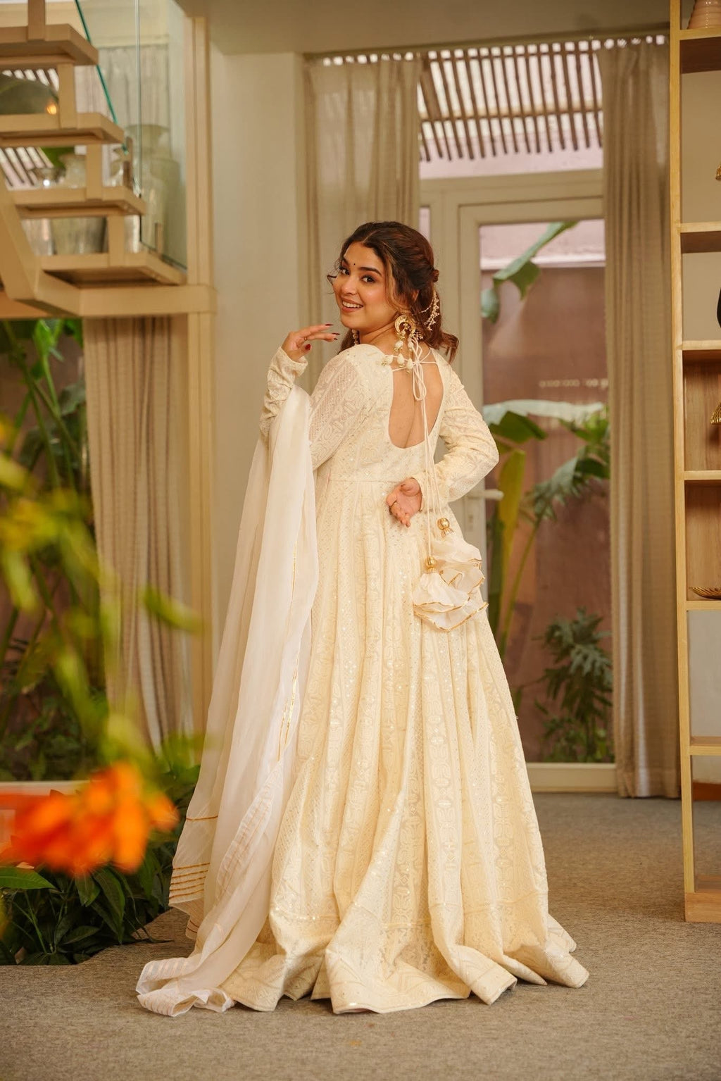 Yash Enterprise Cream Georgette Party Wear Embroidery Suit Set