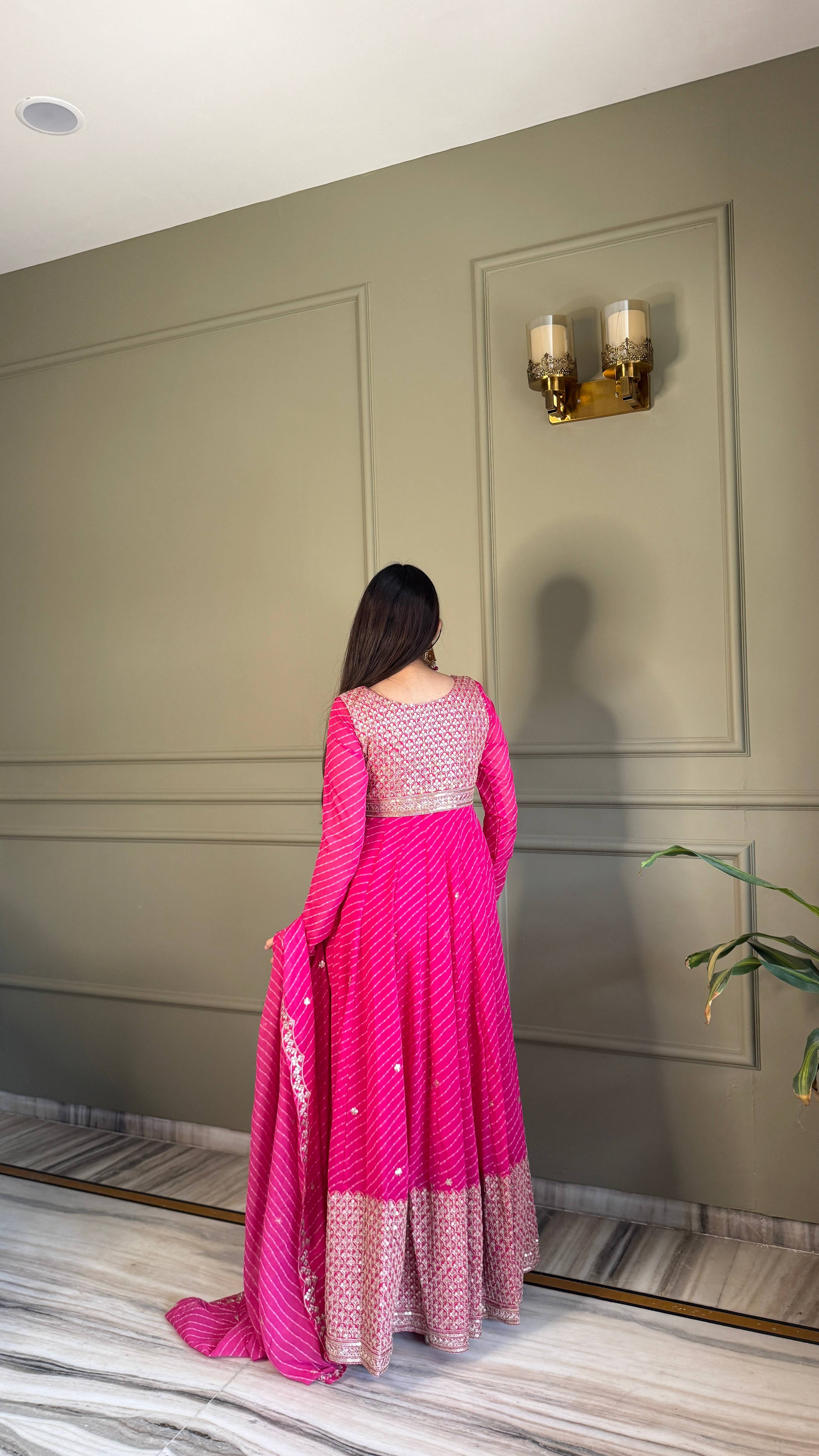Yash Enterprise Pink Georgette Party Wear Embroidery Suit Set