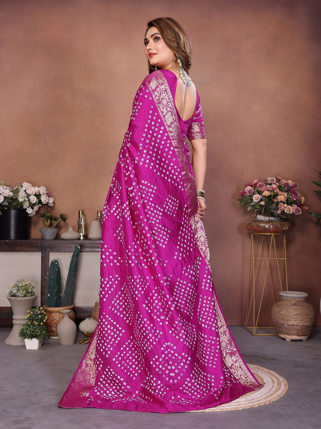 Anaita Purple Handmade Bandhej Viscose Silk Saree With Blouse